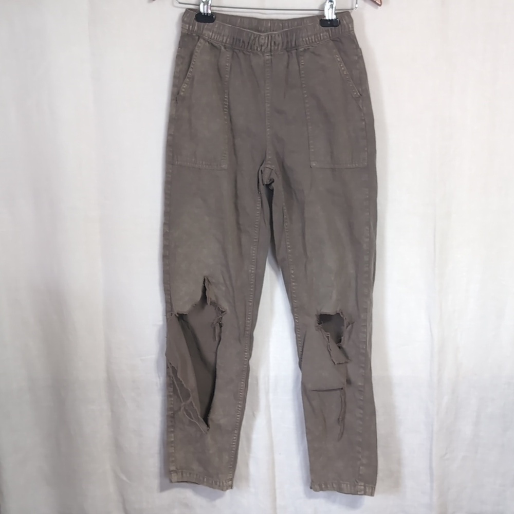 Aerie Stonewashed Taupe Slim Leg Elastic Waist Boyfriend Fit Pants XS